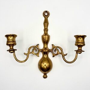 Vintage Brass Double Arm Wall Mount Candle Holder - Made in England